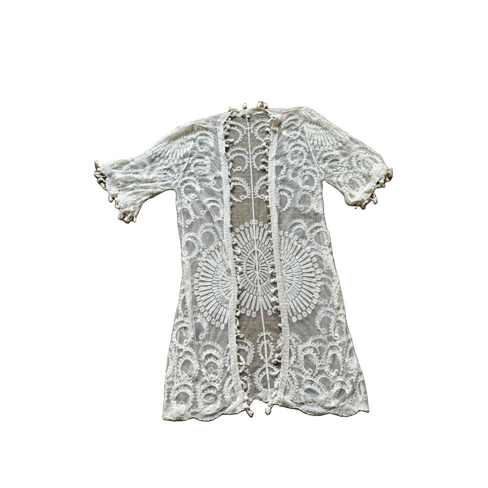 Adiva Boho Embroidered Lace Kimono Cardigan Duster Swim Cover Up Size Medium